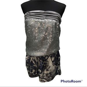Alice San Diego Silver, Gray and, blue sequin strapless romper size Large